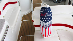 American flag NautiCovers boat fender cover in a boat