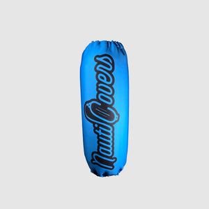 Blue boat fender cover with NautiCovers logo brand