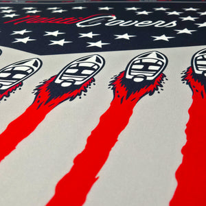Vibrant close up image of NautiCover's American Flag design prior to final assembly. Red White & Blue
