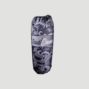 Boat fender cover with grey waves pattern branded NautiCovers