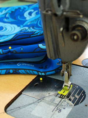 Traditional sewing machine used in the manufacturing of premium NautiCovers boat fender covers