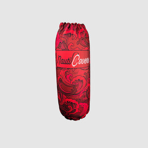 Boat fender cover with Red Waves background and NautiCovers branded logo