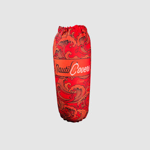 Boat fender cover with orange waves branded NautiCovers